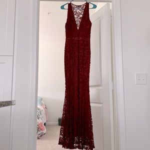 Burgundy lace dress with mermaid bottom